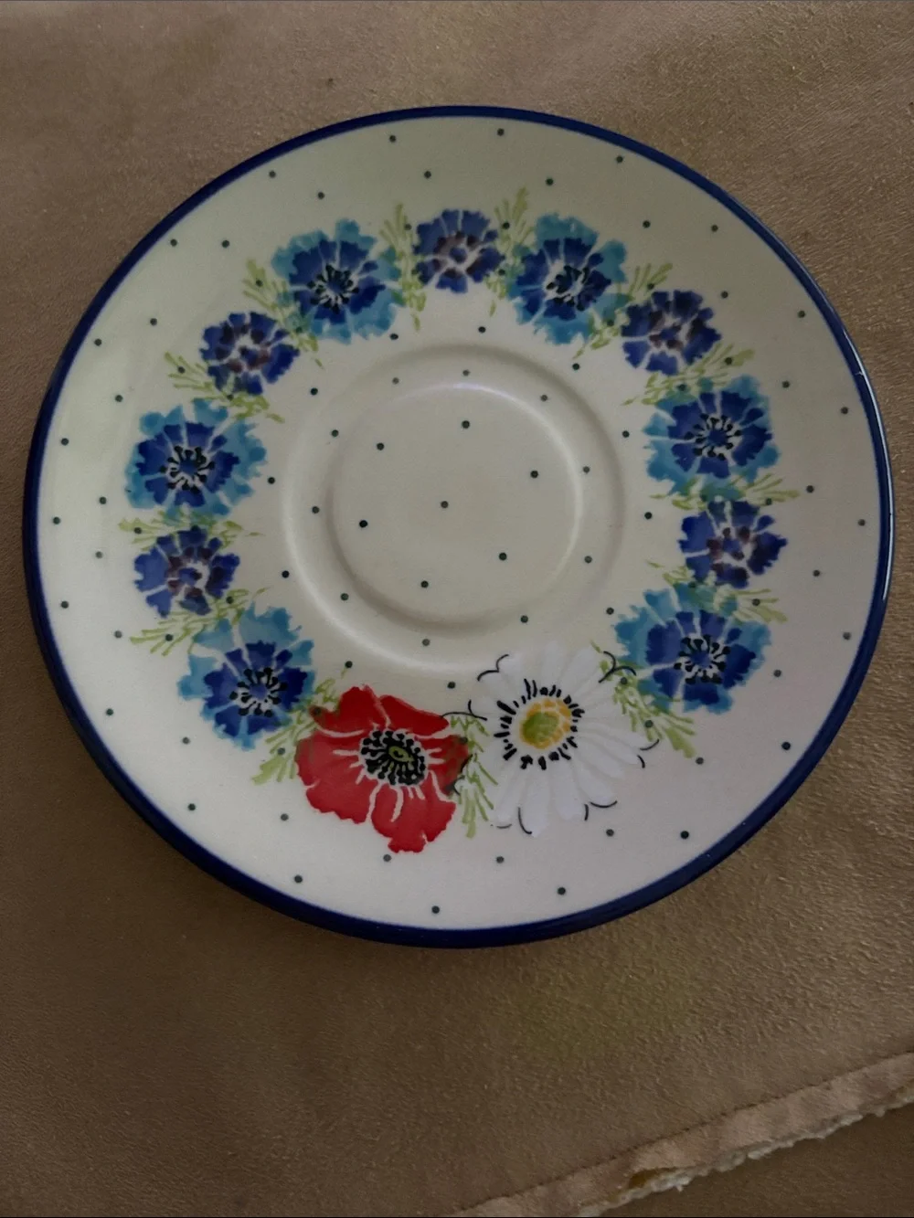 Bolesławiec Pottery Floral  Ceramic Teacup and Saucer Set